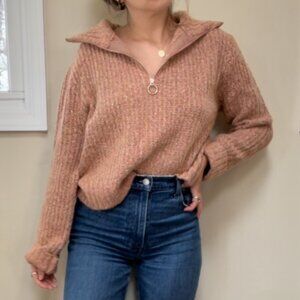 Quarter Zip Pullover Sweater - Speckled Salmon Color